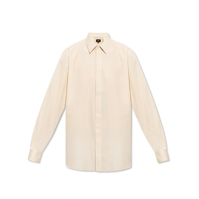 Shop Fendi Embroidered Cotton Shirt In Beige