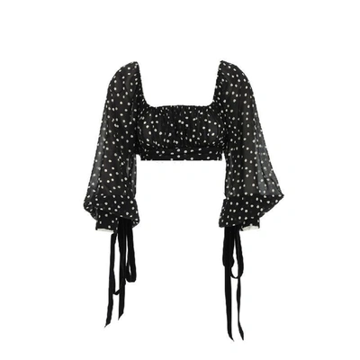 Shop Saint Laurent Polka Dot Silk Shirt In Black