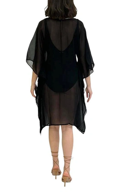Shop Ranee's Ranees Sequin Embellished Slit Poncho In Black