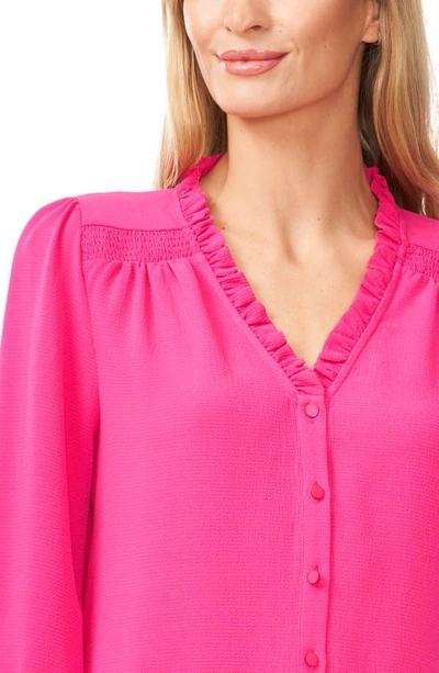 Cece Ruffle V-neck Blouse In Bright Rose