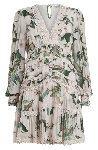 Shop Allsaints Zora Alessandra Floral Long Sleeve Minidress In Chalk White