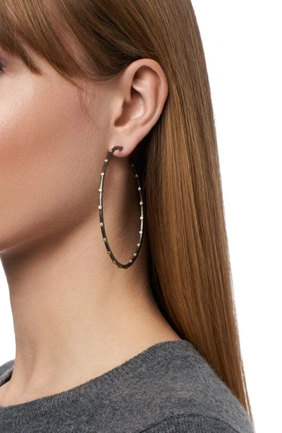 Shop Freida Rothman Bezel Hoop Earrings In Gold/ Black