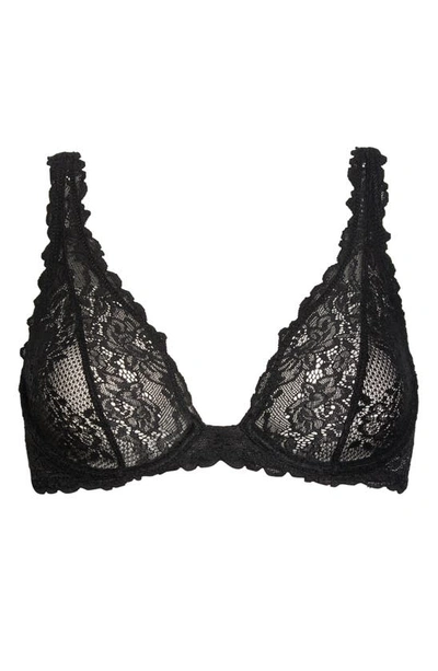 Shop Natori Heavenly Lace Underwire Plunge Bra In Black