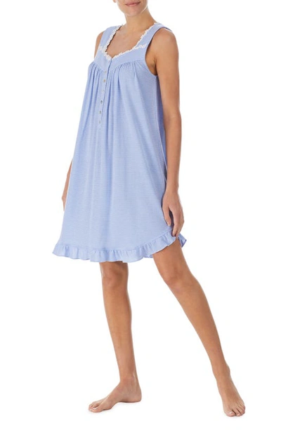 Shop Eileen West Stripe Short Sleeveless Knit Nightgown In Blue Stp
