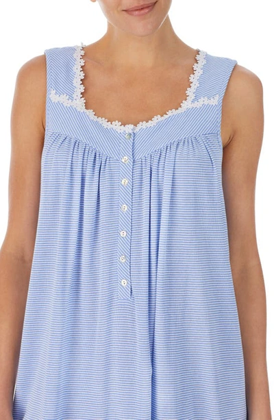 Shop Eileen West Stripe Short Sleeveless Knit Nightgown In Blue Stp