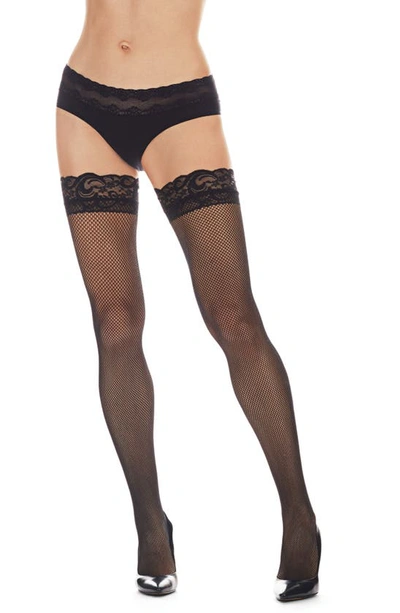 Memoi Bow Backseam Fishnet Stockings In Black