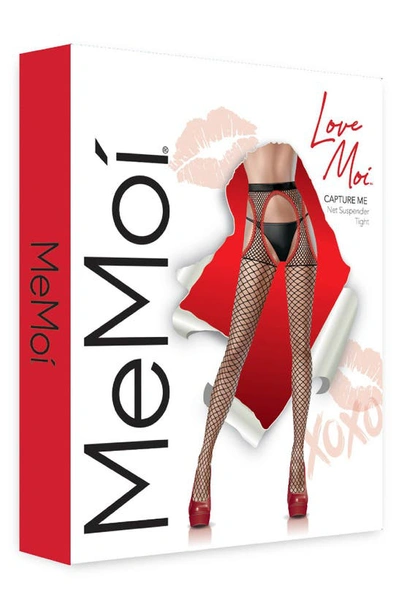 Memoi Fishnet Suspender Tights In Black-red