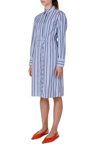 Shop Akris Punto Stripe Long Sleeve Poplin Shirtdress In Stripe Reflecting Or