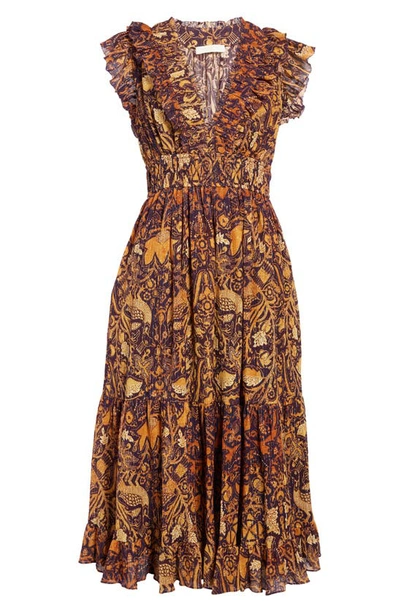 Shop Ulla Johnson Samara Metallic Printed Ruffle Dress In Celestial
