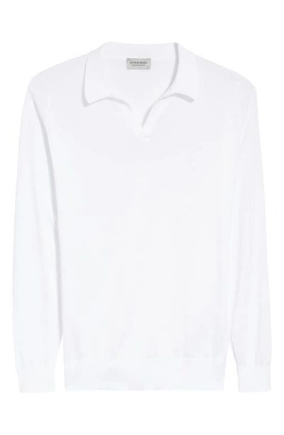 Shop John Smedley Puck Cotton Polo Sweater In White