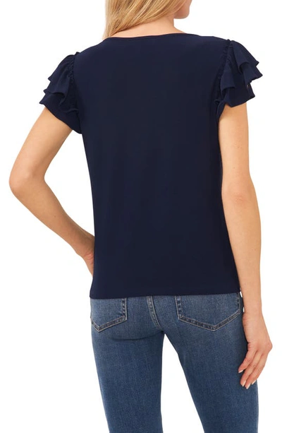 Cece Double Ruffle Knit Top In Navy Blue Jay