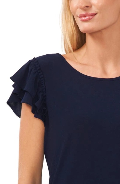 Cece Double Ruffle Knit Top In Navy Blue Jay