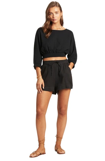 Shop Sea Level Sunset Beach Cotton Gauze Cover-up Shorts In Black