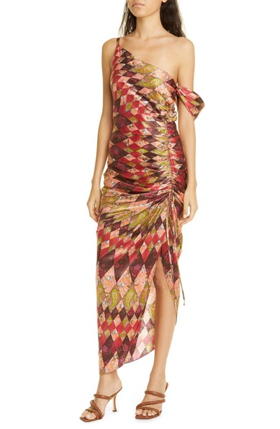 Shop Cinq À Sept Elliana Print One-shoulder Silk Maxi Dress In Pale Rose Multi