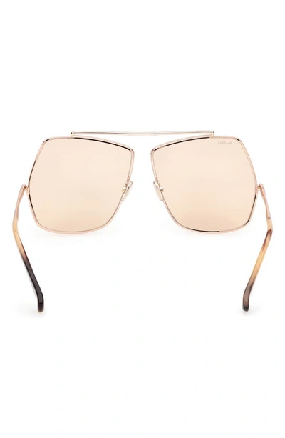 Shop Max Mara 64mm Geometric Sunglasses In Shiny Rose Gold / Brown