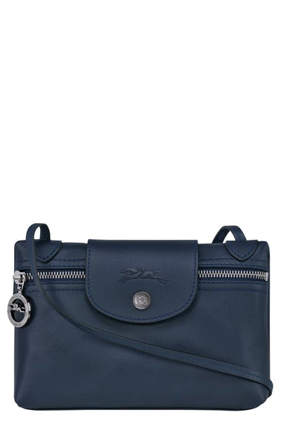 Longchamp Extra Small Le Pliage Leather Crossbody Bag In Navy