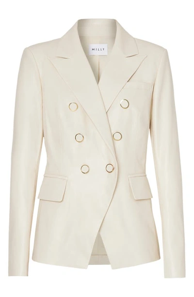 Shop Milly Inez Faux Leather Blazer In Ecru