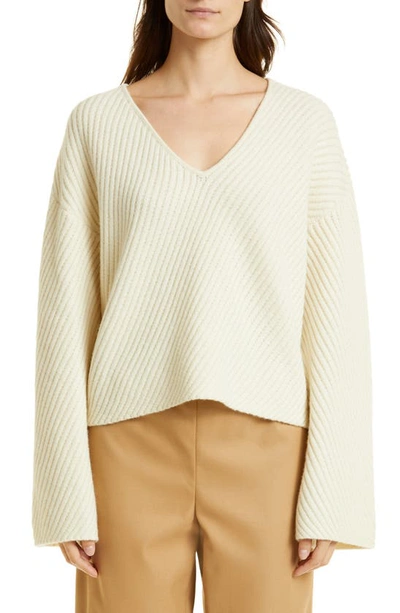 Shop By Malene Birger Emery V-neck Wool Sweater In Soft White