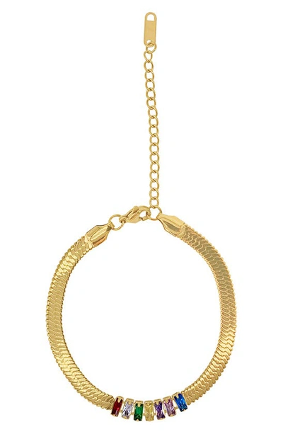 Shop Adornia Herringbone Chain & Crystal Water Resistant Bracelet In Yellow