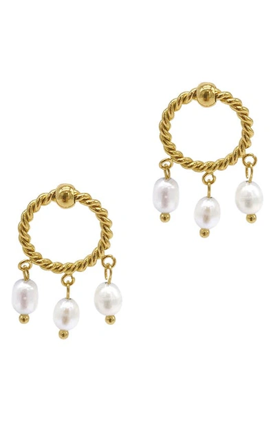 Shop Adornia Water Resistant Cable Hoop & Imitation Pearl Dangle Earrings In White