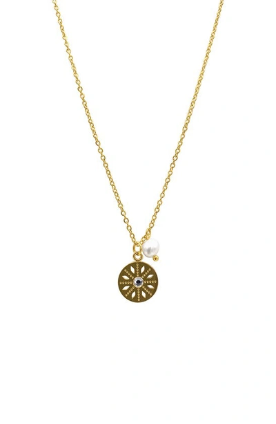 Shop Adornia Water Resistant Flower Dial Pendant & 3mm Imitation Pearl Charm Necklace In White