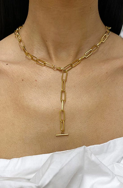 Adornia Paperclip Chain Y-drop Necklace In Yellow