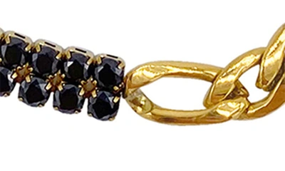 Shop Adornia Half And Half Water Resistant Figaro Chain Crystal Bracelet In Black