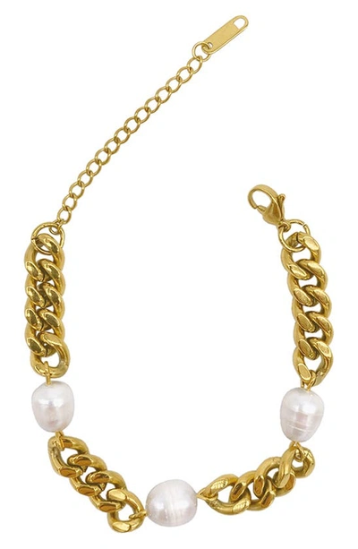 Shop Adornia Chunky Curb Chain & 8-9mm Freshwater Pearl Water Resistant Bracelet In White