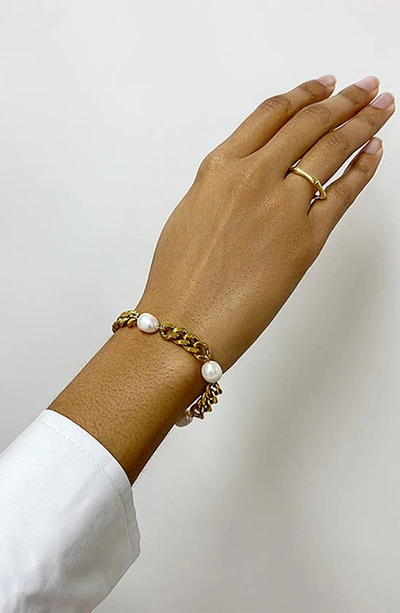 Shop Adornia Chunky Curb Chain & 8-9mm Freshwater Pearl Water Resistant Bracelet In White