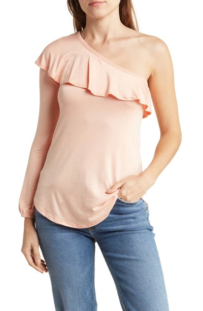 Shop Go Couture One-shoulder Ruffle Top In Pale Rosette