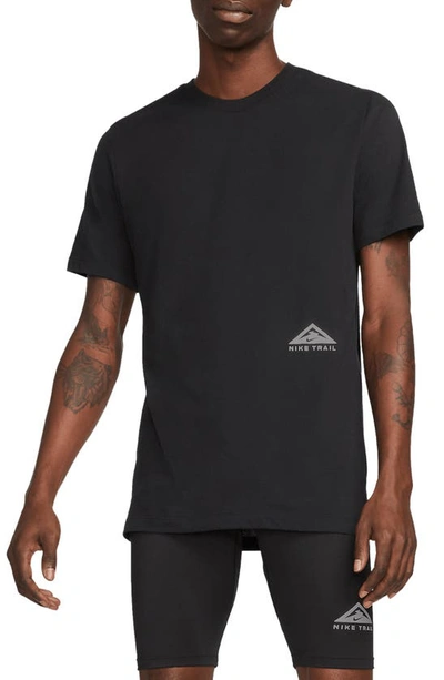 Shop Nike Trail Dri-fit Short Sleeve Running T-shirt In Black/ White