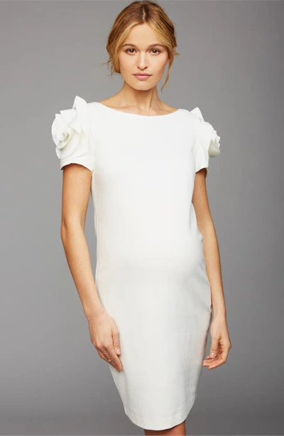 Pietro Brunelli Salisburgo Rose Ruffle Maternity Sheath Dress In White