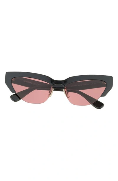 Shop Miu Miu 59mm Semi Rimless Cat Eye Sunglasses In Black/ Dark Violet Solid
