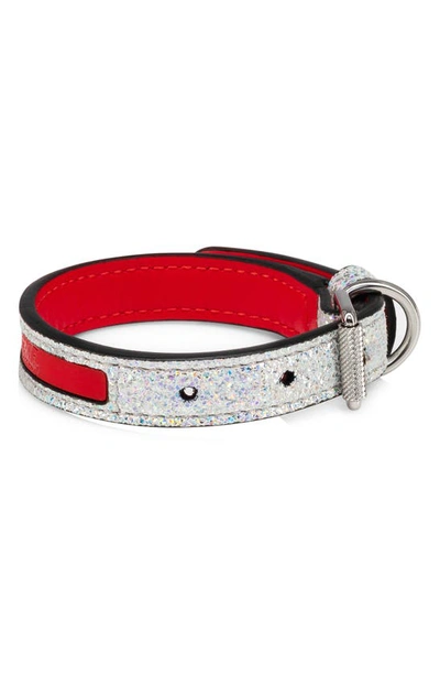CHRISTIAN LOUBOUTIN X-SMALL LOUBICOLLAR GLITTERY LEATHER PET COLLAR 