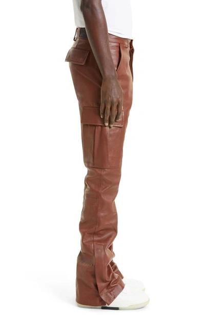 Shop Amiri Leather Flare Cargo Pants In Brown