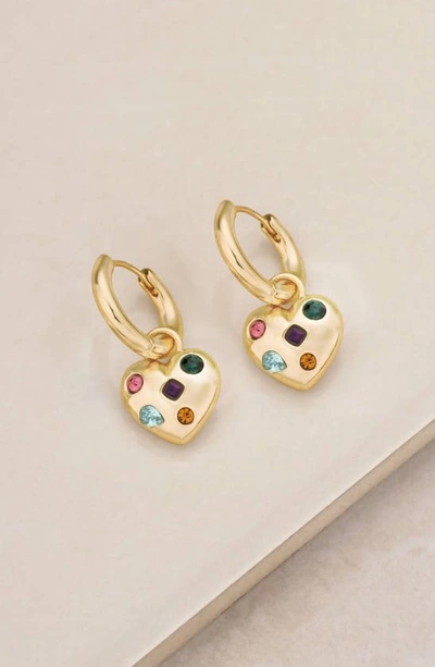 Shop Ettika Rainbow Crystal Heart Drop Huggie Hoop Earrings In Gold