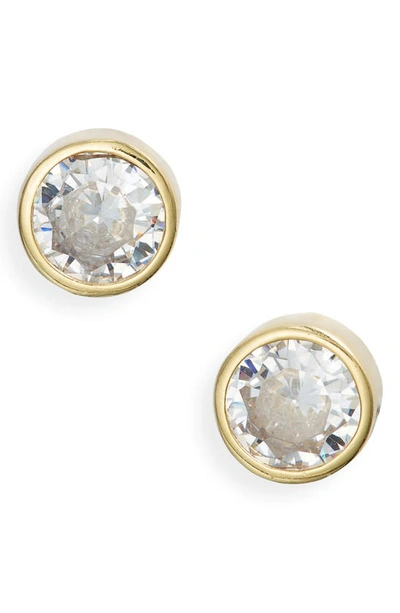 Shop Shymi Fancy Bezel Stud Earrings In Gold/ White/round Cut