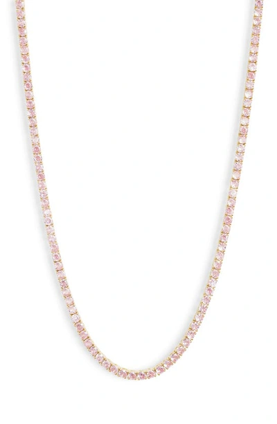 Shop Shymi Classic Cubic Zirconia Tennis Necklace In Gold/ Pink