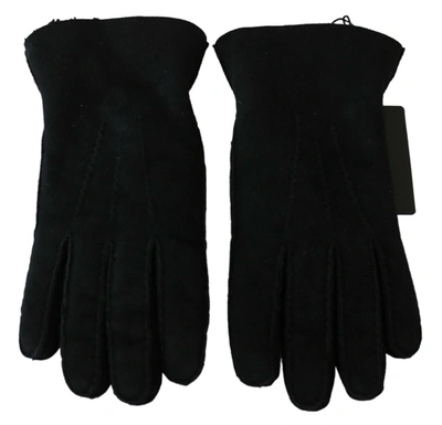 Shop Dolce & Gabbana Elegant Black Leather Biker Men's Gloves