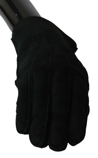 Dolce & Gabbana Black Leather Motorcycle Biker Mitten Gloves In Black