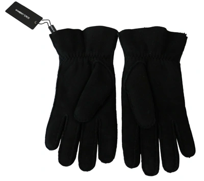 Dolce & Gabbana Black Leather Motorcycle Biker Mitten Gloves In Black