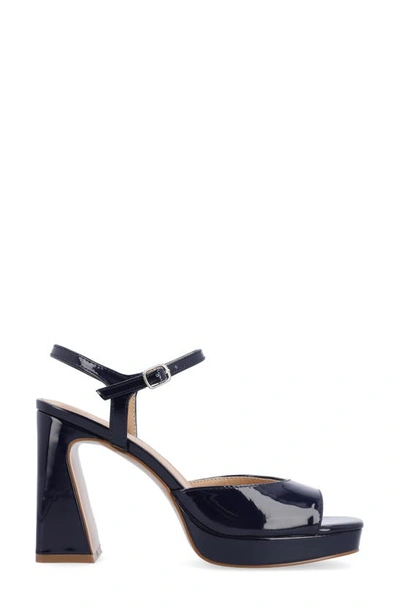 Shop Journee Collection Ziarre Patent Block Heel Sandal In Navy