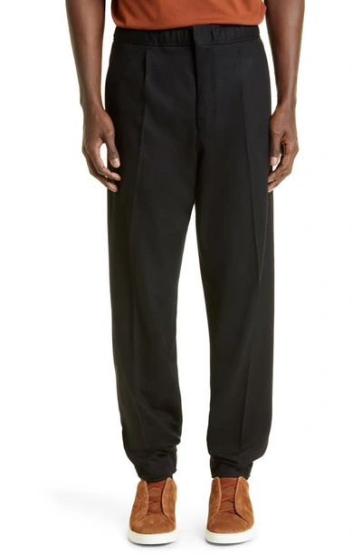 Shop Zegna Pleated Wool Jersey Joggers In Black