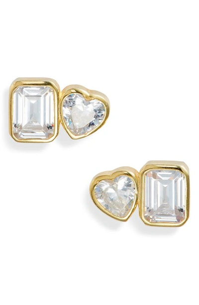 Shop Shymi Fancy 2-stone Bezel Stud Earrings In Gold/ White