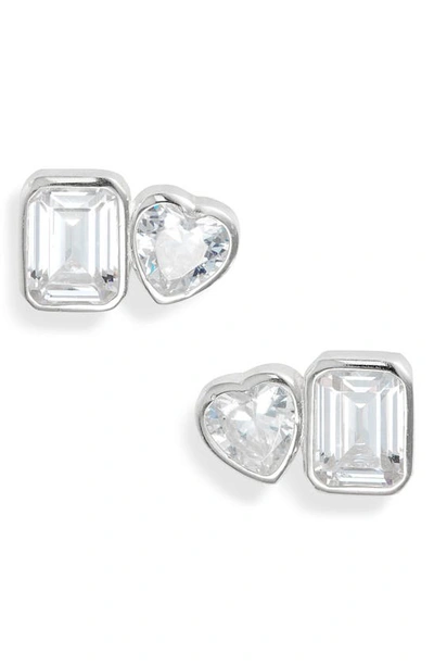 Shop Shymi Fancy 2-stone Bezel Stud Earrings In Silver/ White