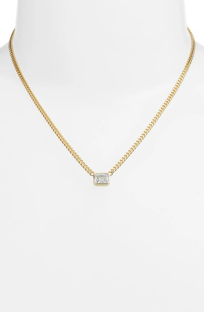 Shop Shymi Fancy Bezel Pendant Necklace In Gold/ White/emerald Cut