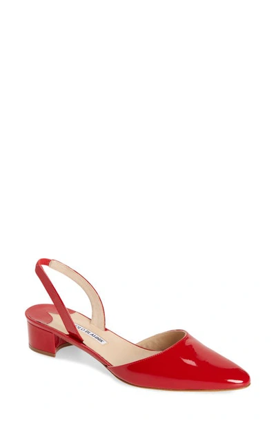 Shop Manolo Blahnik Aspro Block Heel Slingback Pump In Red