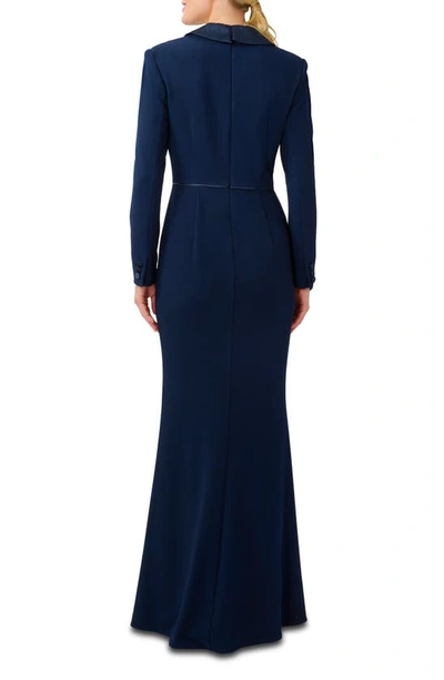 Shop Adrianna Papell Crepe Long Sleeve Tuxedo Trumpet Gown In Midnight