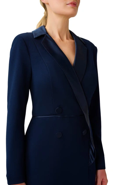 Adrianna Papell Satin Trim Crepe Tuxedo Gown In Midnight