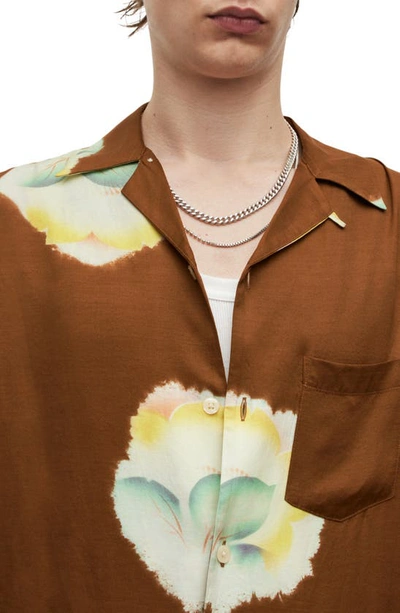 Shop Allsaints Toulon Floral Short Sleeve Button-up Camp Shirt In Brown